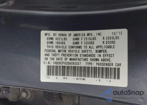 2013 Honda Accord Ex-L z USA, uszkodzony, nr VIN 1HGCR2F82DA080057